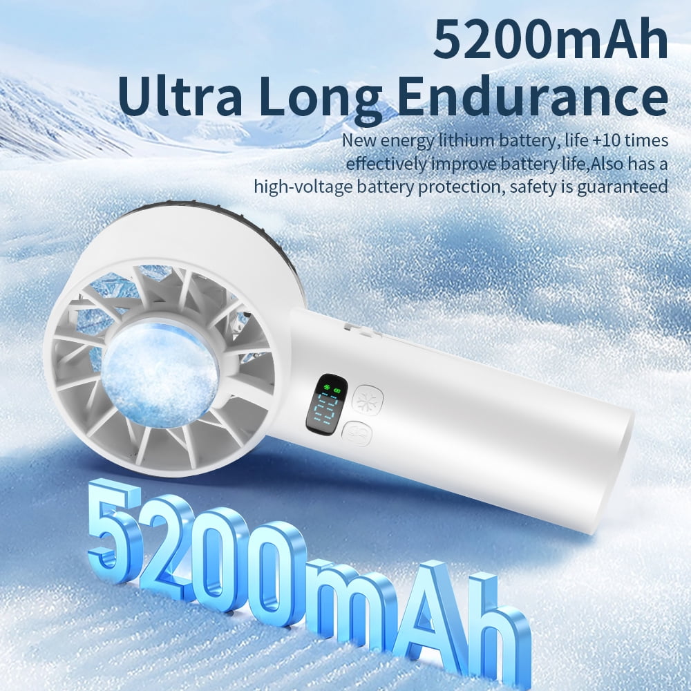 Portable Handheld Fan with Ice Cooling 5200mAh Handheld Turbo Fan, High Speed 15000 RPM Powerful Cooling Ice HandFan, Mini Fans Speed(1-100), Personal Air Conditioner Fan for Travel, Outdoor(White)