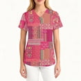 thumbnail image 3 of Garbnen Plaid Scrub Top Short Sleeve V Neck Stretch Workwear Nurse Uniforms with Pocket Top Shirts for Women S-5XL, 3 of 4
