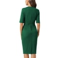 thumbnail image 3 of INSPIRE CHIC Women's Sheath Dress Square Neck Zip Up Short Sleeve Wear-to-Work Pencil Midi Dresses S Dark Green, 3 of 5