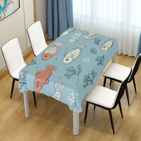 

54x54 Inch Tablecloth Polyester Square Tablecloth for Home Kitchen Dinner Decor Cartoon Fish