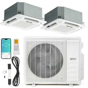 Ktaxon 2 Zone 9000   12000 BTU WIFI Ceiling Cassette Ductless Mini Split Air Conditioner Heat Pump System, 2*24 SEER2 Ductless AC