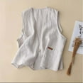 thumbnail image 2 of Lovskoo Women's Cotton Linen Sleeveless Vest Casual V Neck Button Down Blazer Waistcoat Jackets Gray, 2 of 9