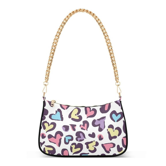 Heart Leopard Womens Chain Shoulder Bag Tote Handbag Clutch Hobo Purse with Zipper for Travel Casual