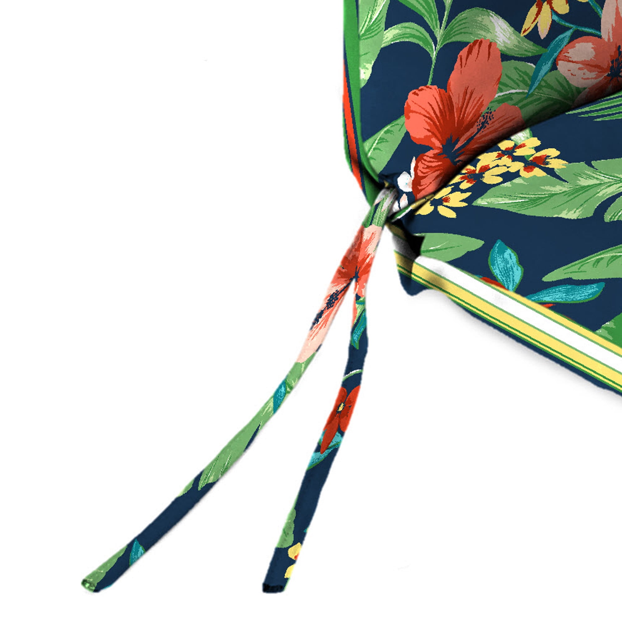 Jordan Manufacturing 42" x 20" Natalia Alpine Navy Floral and Picket Alpine Green Stripe Reversible Rectangular Outdoor Chair Cushion with Ties and Hanger Loop