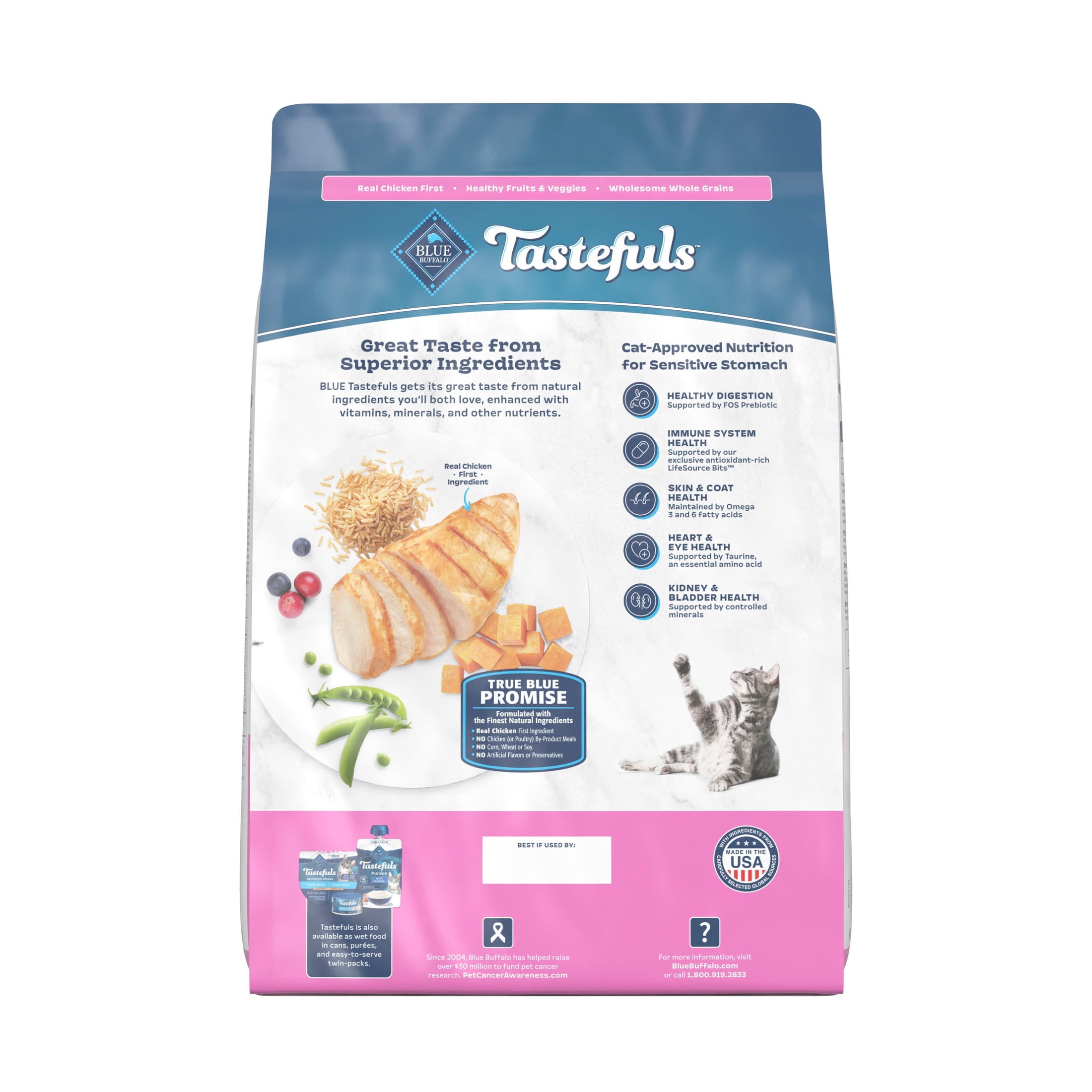 Blue Buffalo Tastefuls Adult Sensitive Stomach Dry Cat Food, Chicken & Brown Rice 10lb Bag