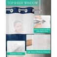 thumbnail image 4 of No Hook Shower Curtains with Snap in Liner, Navy Blue Boho Waterproof Fabric Shower Curtain, Geometric Stripe Abstract Art Double Layers & See-Through Top Window Bathroom Curtains 48''x72'', 4 of 6
