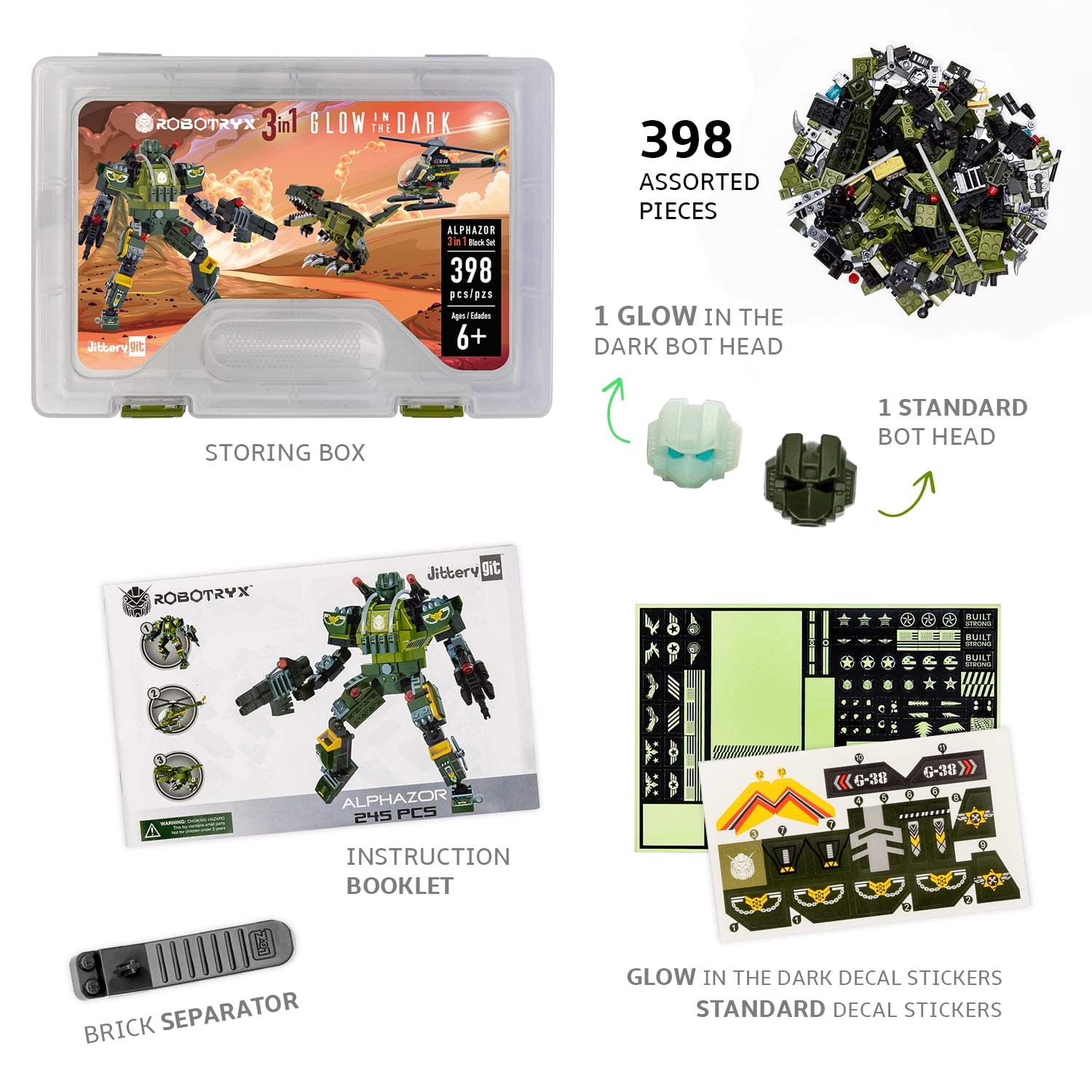 JitteryGit Army Dinosaur Robot Stem Building Toy | Gifts for Boys Ages 6 7 8 9 10 11
