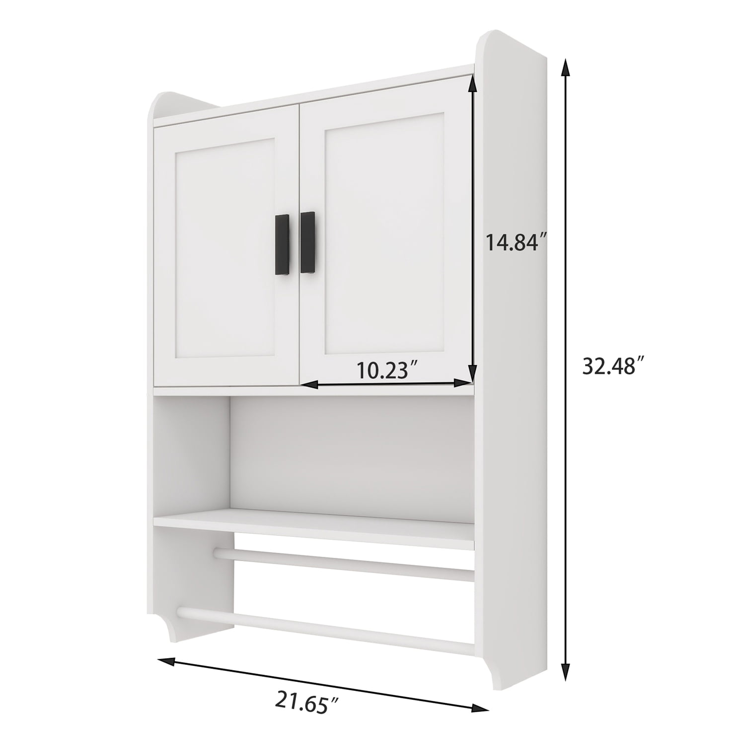 Astoutdoor Wall-Mounted Bathroom Storage Cabinet, Engineered Wood with Adjustable Shelf, Towel Bar, Toilet Paper Holder, Open Shelf, White