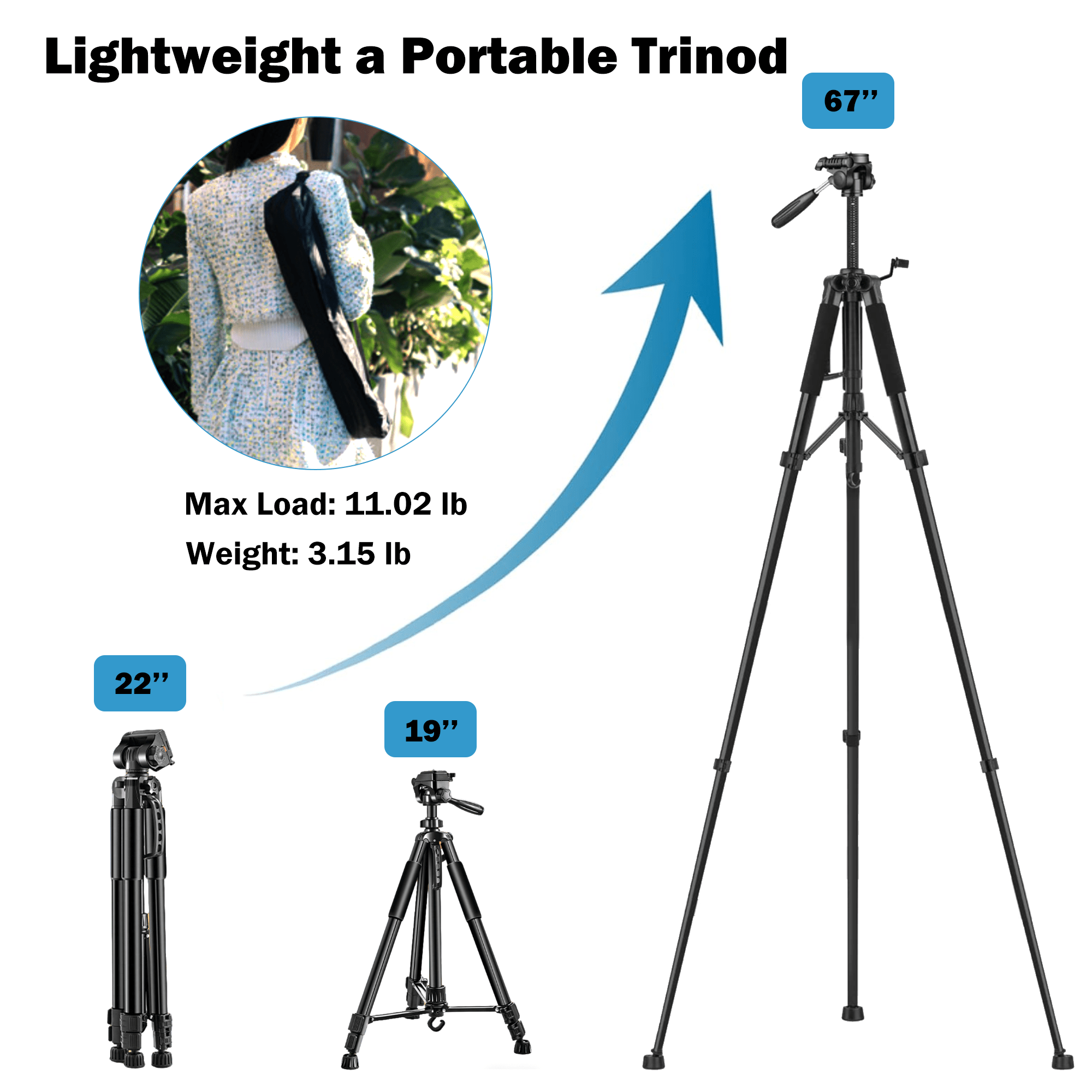 TIKBBRMG Camera Tripod, 67'' Tripod for Camera Phone Video Recording, Professional Tripod Stand with Carry Bag and Phone Holder * 3, Lightweight Travel DSLR Tripod for Smartphone Live Streaming Vlog