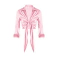 thumbnail image 3 of Qiylii Women Long Sleeve Tie Front Blouse Cardigan Satin V Neck Vintage Feather Sleeve Crop Top Shirt Harajuku E-Girl Streetwear, 3 of 10
