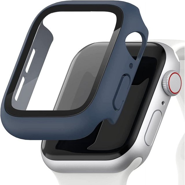 Housse de Protection Complète pour Apple Watch, Housse de Protection 9H pour Apple Watch 8/7/6/5/4/SE Housse de Protection Complète pour Apple Watch 45mm Bleu Marine