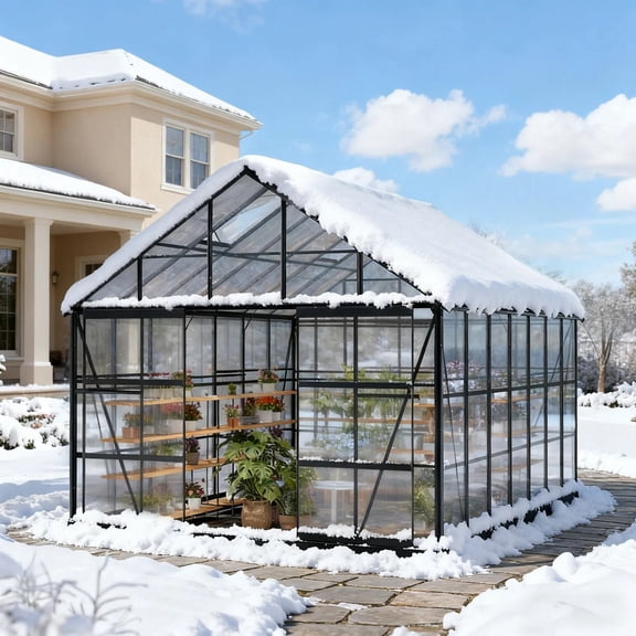 10ft x 16ft, Walk-In Polycarbonate Greenhouse with 4 Adjustable Roof Vents, Aluminum Frame