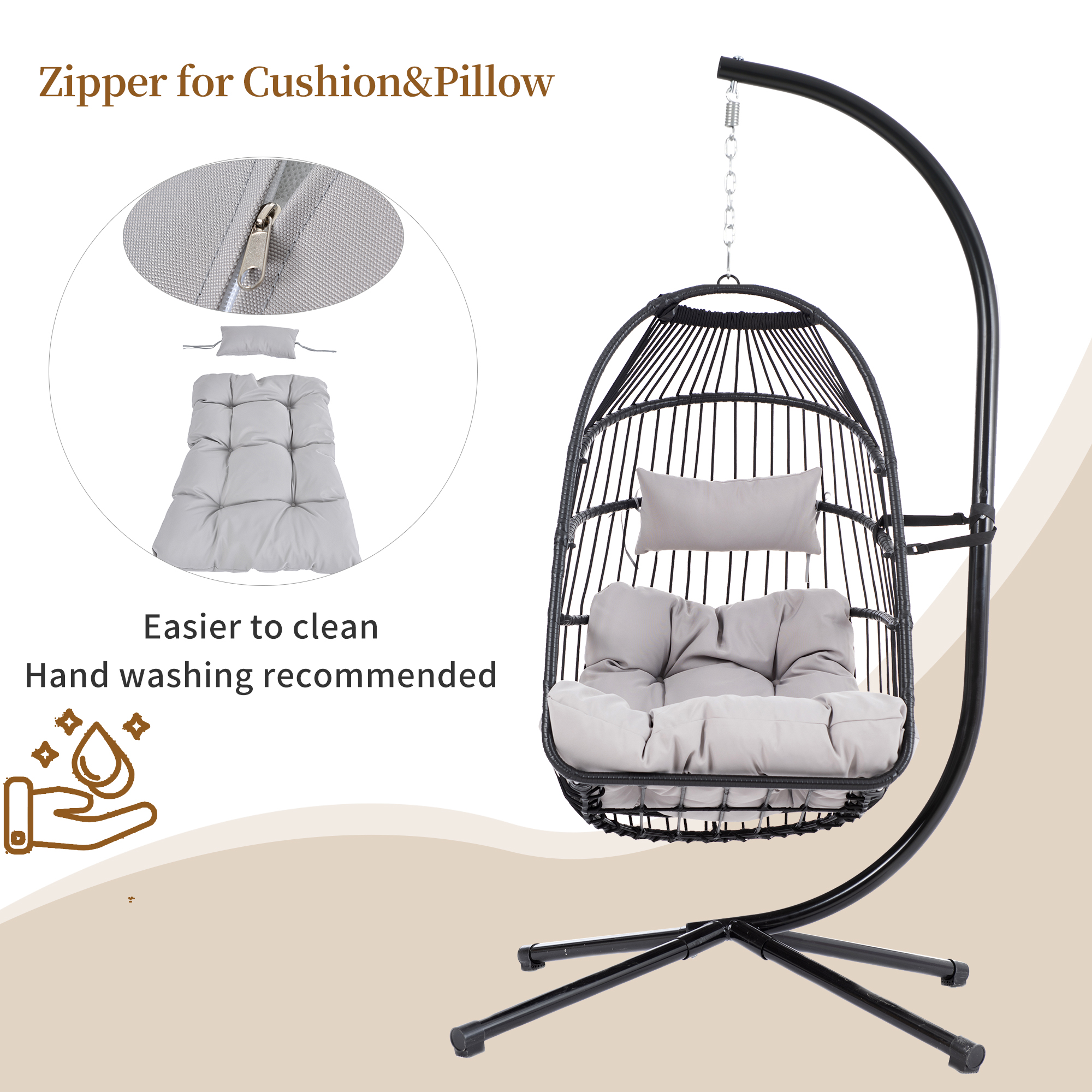 Buy Patio Wicker Hanging Chair with Stand and Cushion, Heavy Duty