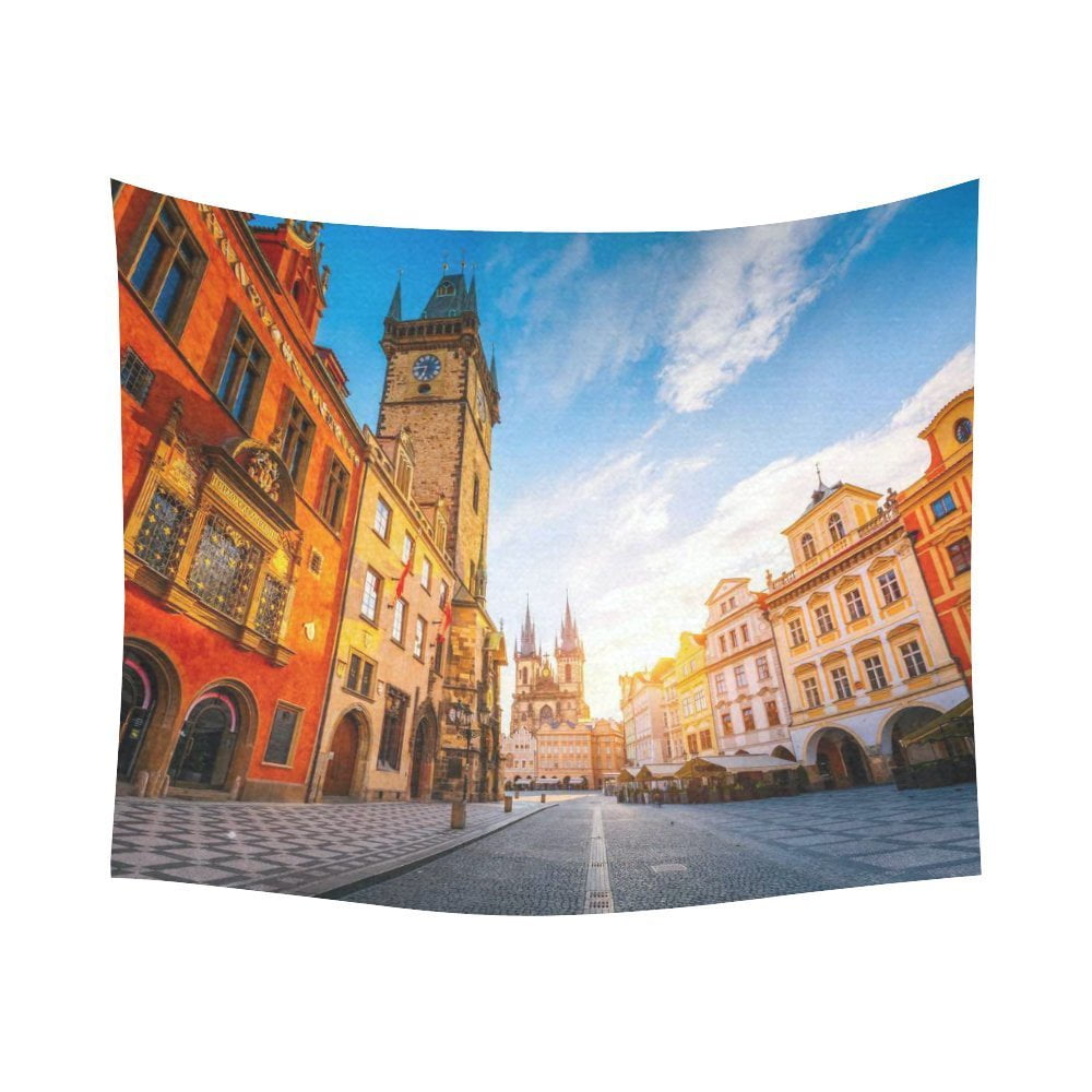 Gckg Fantastic Sunset View Town Hall Temple Cityscape Tapestry Horizontal Wall Hanging European Landscape Decor 51x60 Inches