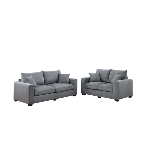 Poundex Upholstered Foam Seating Corduroy Sofa Loveseat Set in Light Gray