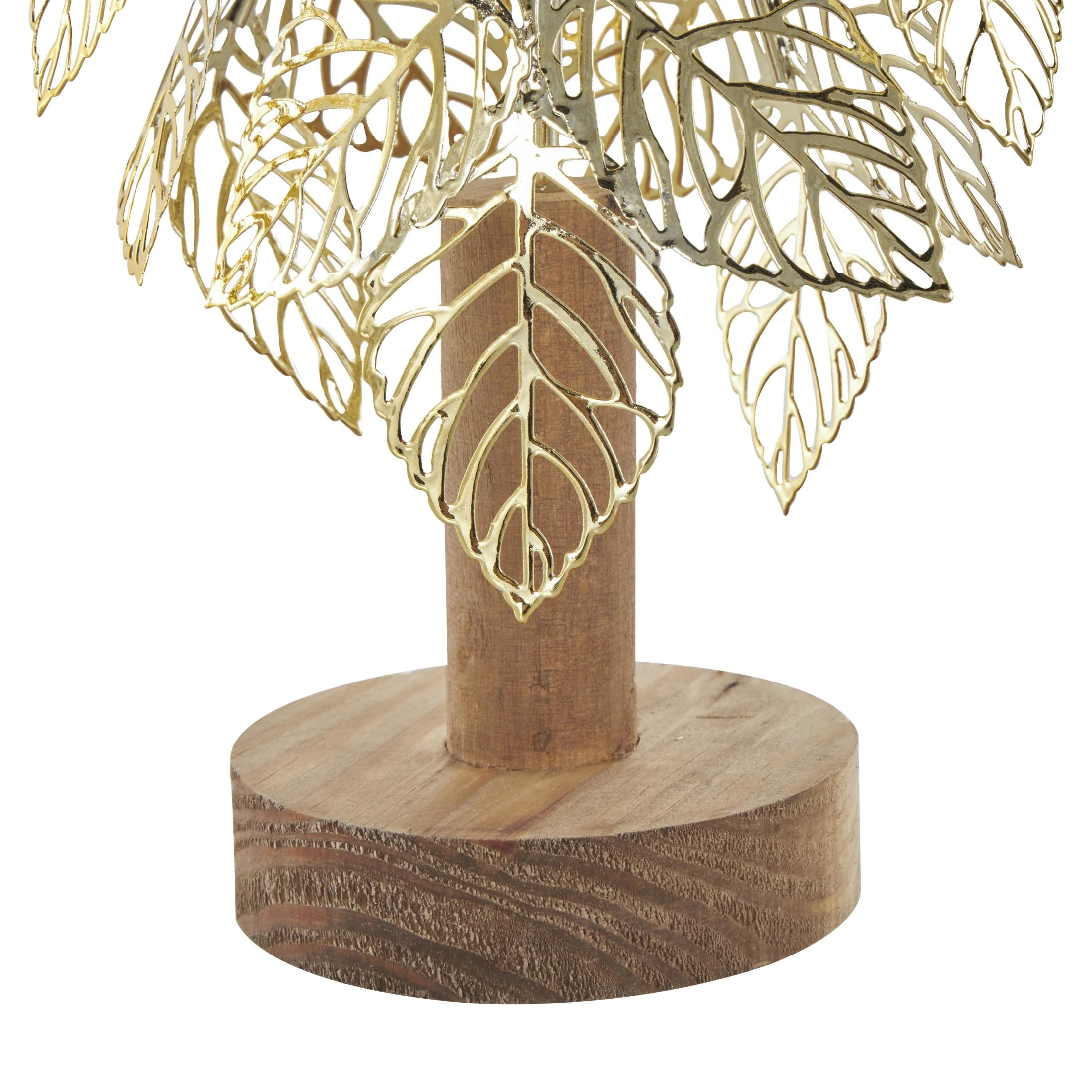 22", 18", 14"H Gold Metal Holiday Cutout Leaf Tree Christmas Sculpture with Wooden Base and Star Topper, by DecMode (3 Count)