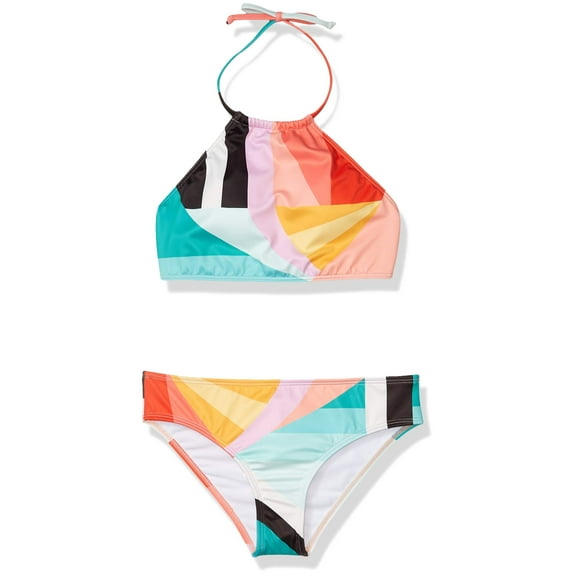 Billabong Girls' High Neck Two Piece Bikini Swim Set, Multicolor, 4
