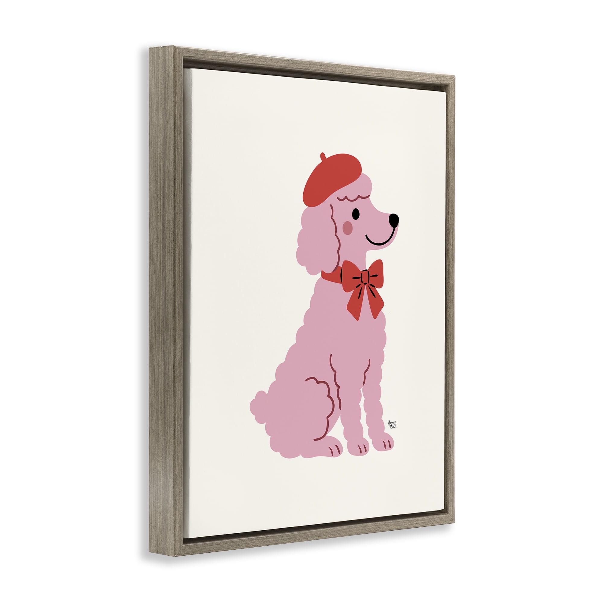French Poodle in Beret Brown Framed Floater Canvas Wall Art, design by Jessica Beck