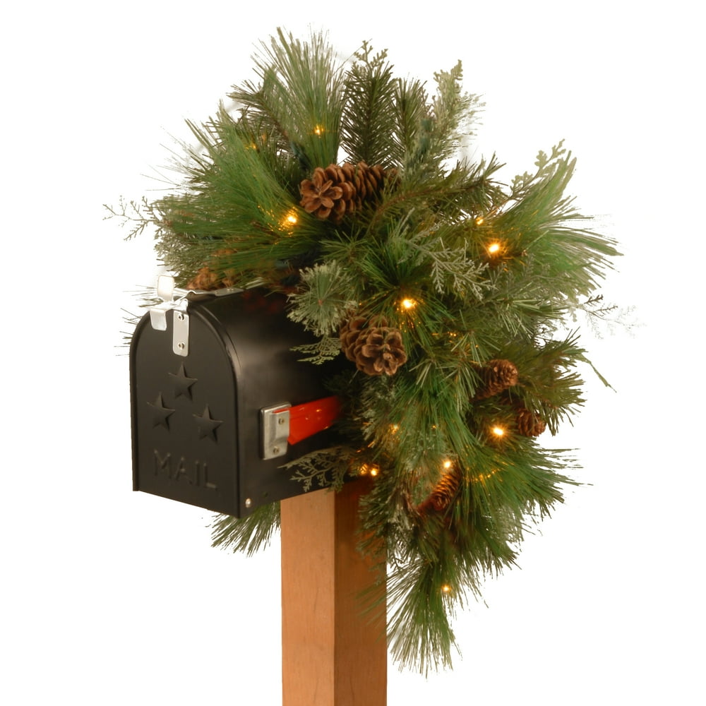 National Tree 36 inch White Pine Mailbox Swag with Battery Operated