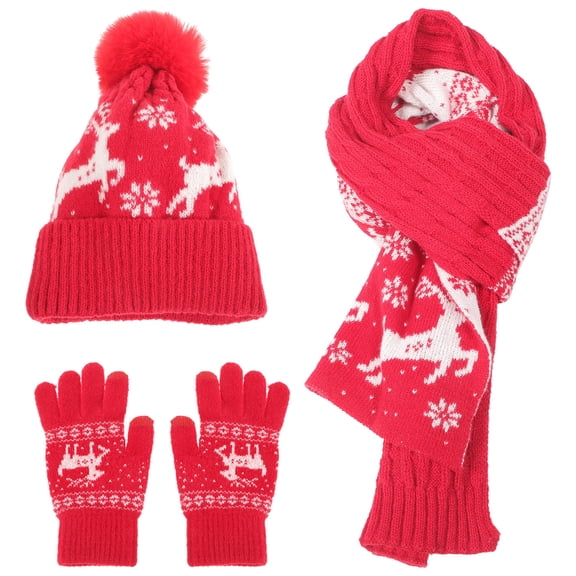 Toddmomy 1Set Knitted Yarn Fabric Christmas Hat Gloves Scarf Set for Outdoor Activities Riding Traveling