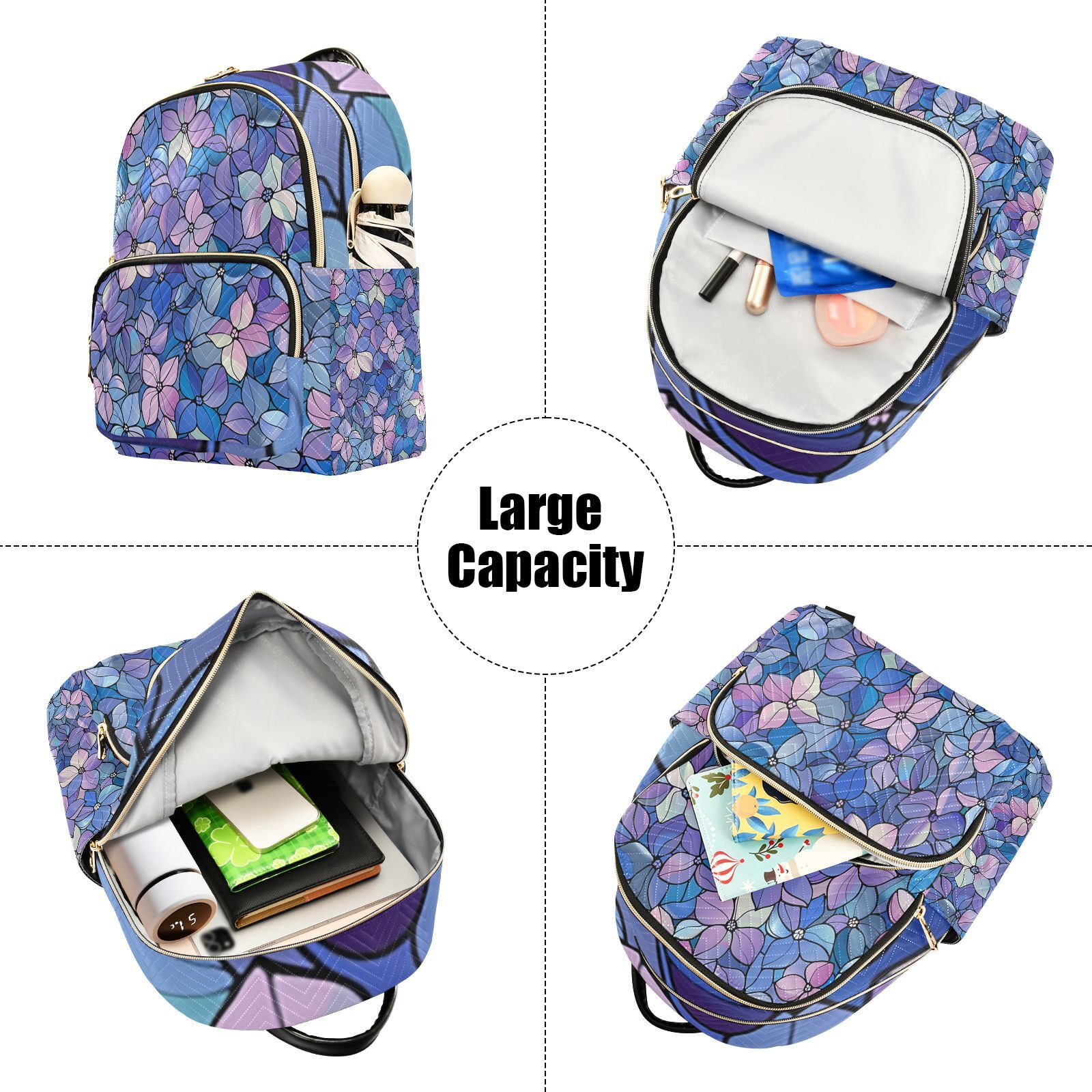 Blue Floral Flowers Travel Laptop Backpack Casual Daypack 