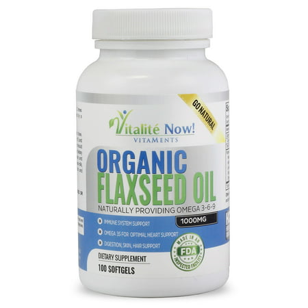 Best Organic Flaxseed Oil Softgels - 1000mg Premium, Virgin Cold Pressed from Flax Seeds - Hair Skin & Nails Support - Omega 3-6-9 Supplement - 100 Count - More than 3 Month (Best Flaxseed Oil Brand)