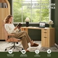 thumbnail image 5 of SELOOYE 58" Modern Executive Desk with Storage, Home Office Desk with Drawer & Cabinet, Wooden Fluted Desk for Study, Living Room, Bedroom, Natural Oak, 5 of 9