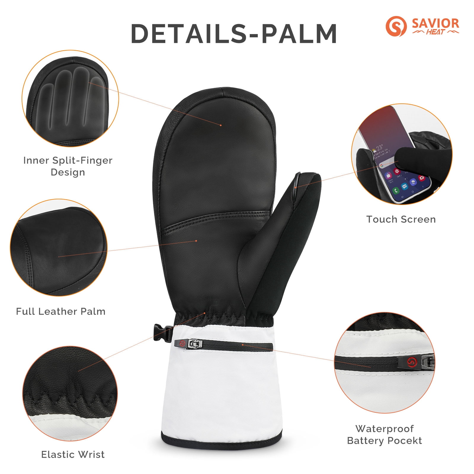 SAVIOR HEAT Heated Mittens for Men & Women - 7.4V 3000mAh Battery, Fast Charging, Waterproof & Touchscreen, Ideal for Skiing, Hiking, Snowboarding, Camping