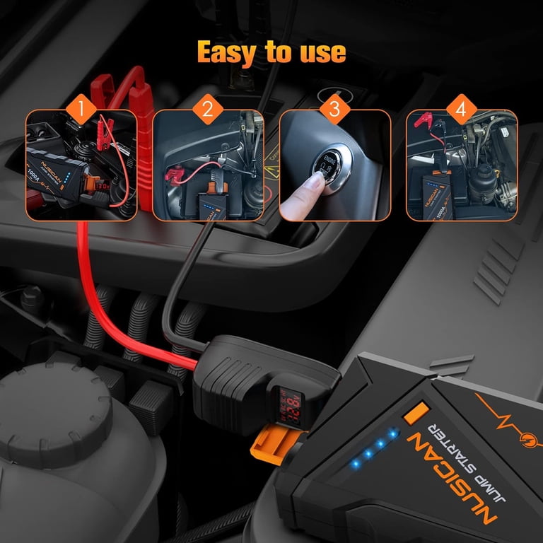 NUSICAN Portable 1000A Car Battery Jump Starter, 12V Lithium Jump