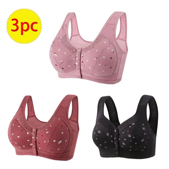Itsame 3PC Bras for Women's Full Support Everyday Sports Bra Set Comfortable Breathable Wireless Comfort Bralette Set Hot Pink Size 4XL