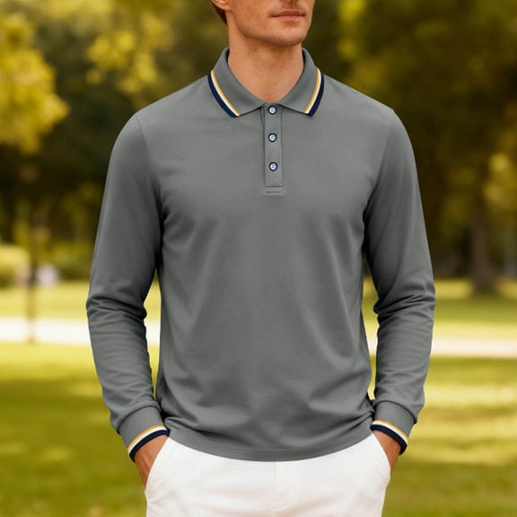 Mens Golf Shirts Business Casual Button Up Regular Fit Long Sleeve Office Work Blouse