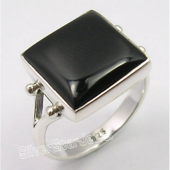 925 Pure Silver Cabochon Black Onyx Richfeel Size 5 Ring 3.7 Grams Bestseller