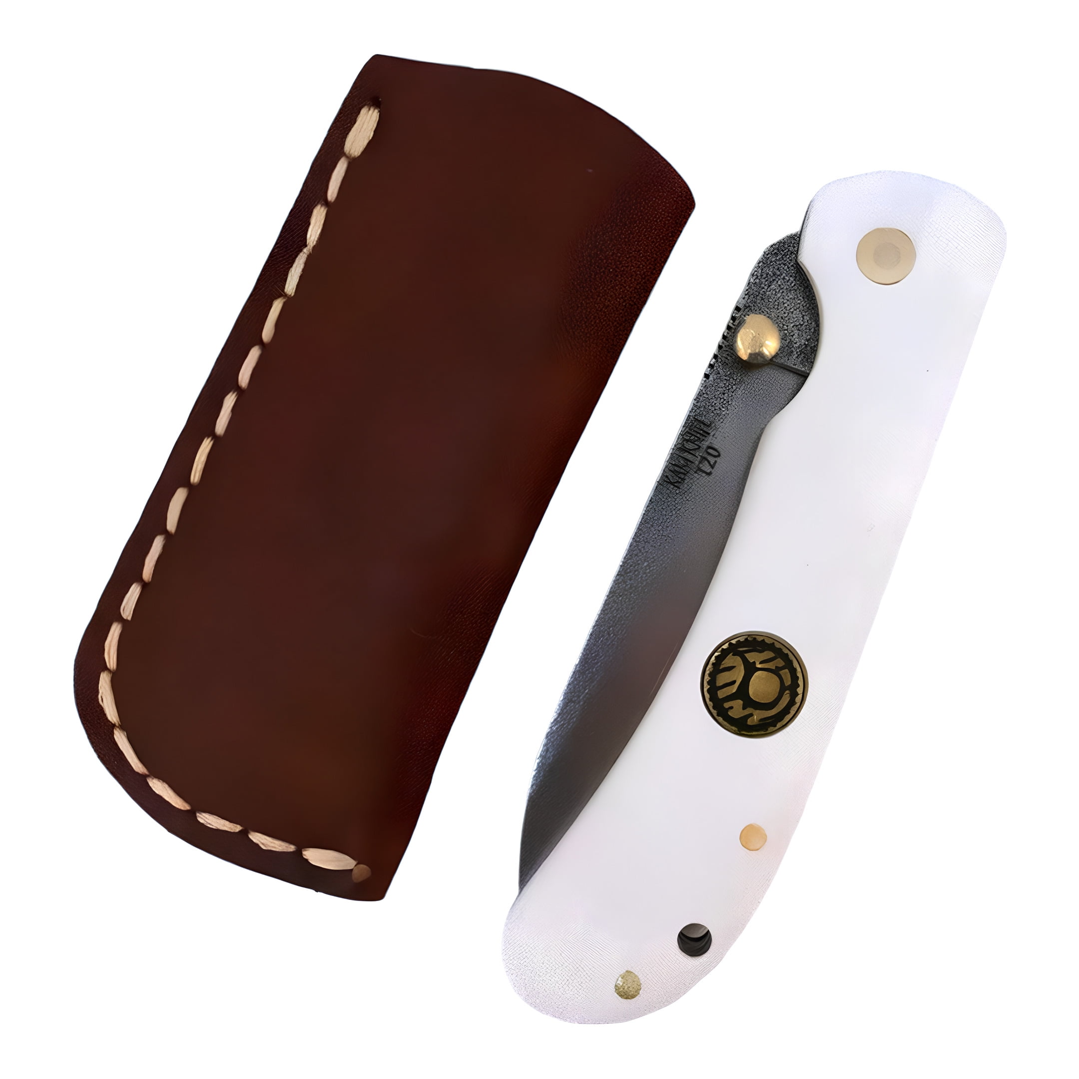 Kam Knife - Folding Knife BÖHLER Stainless Steel N690 with 3.14" Blade EDC Knife; White Handle Camping Knife; Small Hunting Knife Perfect for Outdoors and Hiking
