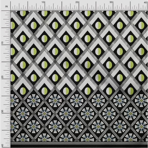 oneOone Cotton Jersey Black Fabric Geometric Panel Sewing Material Print Fabric By The Yard 58 Inch Wide
