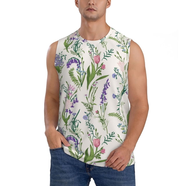 Balery Wisteria Flower Camisetas sin mangas para hombre, absorbe la humedad y protege contra el mal olor.-Medium
