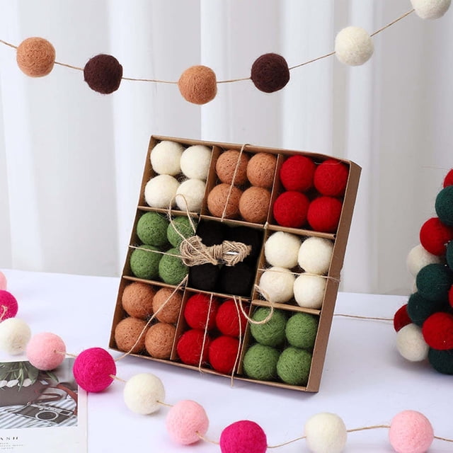 Bolas de Lana, 36 Unidades, Caja para Decoración Navideña (Colgantes para Árbol, Ventana, Etc.).