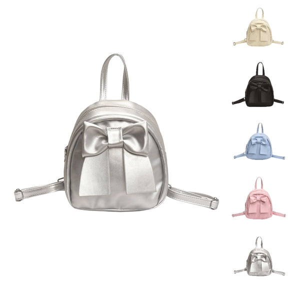 HJYCHN Backpack for College Women Stylish Bowknot Solid Color Zip Closure Casual Daypack Small Backpack for Women Silver One Size