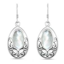 Vintage Filigree in Oval White Pearl Sterling Silver Balinese Dangle Earrings