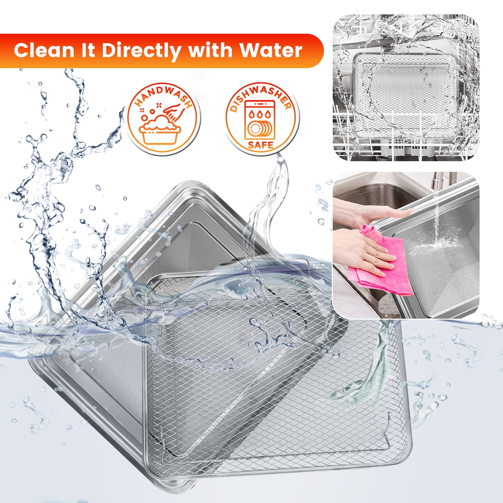 Air Fryer Tray Replacement for Cuisinart TOA-26 TOA-28 Toaster Air Fryer Convection Oven, 10.7*9.8'' Non-stick Mesh Air Fryer Stainless Steel Basket Wire Rack Accessories Parts, Dishwasher Safe