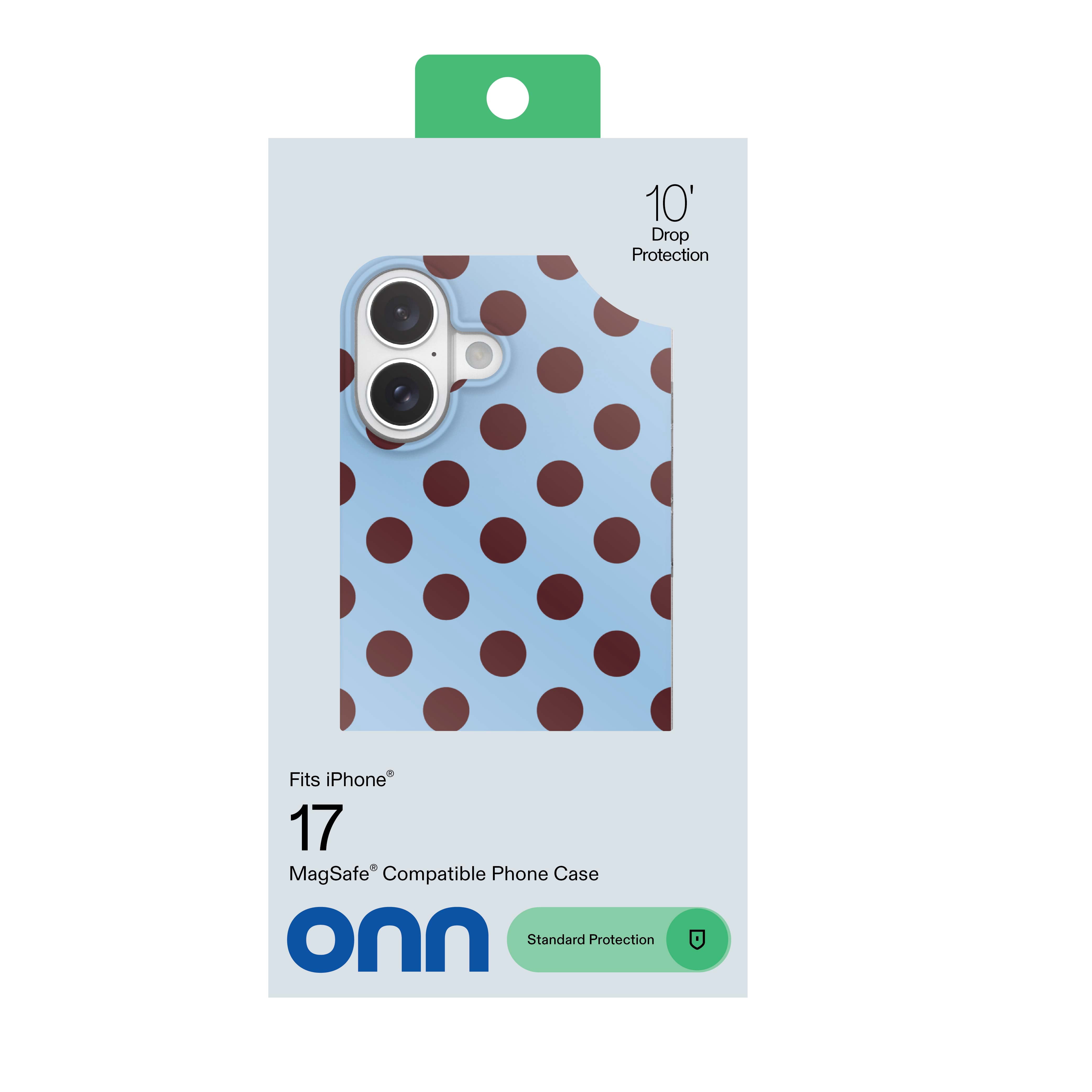 onn Phone Case for iPhone 17, MagSafe Compatible - Blue and Burgundy Polka Dot