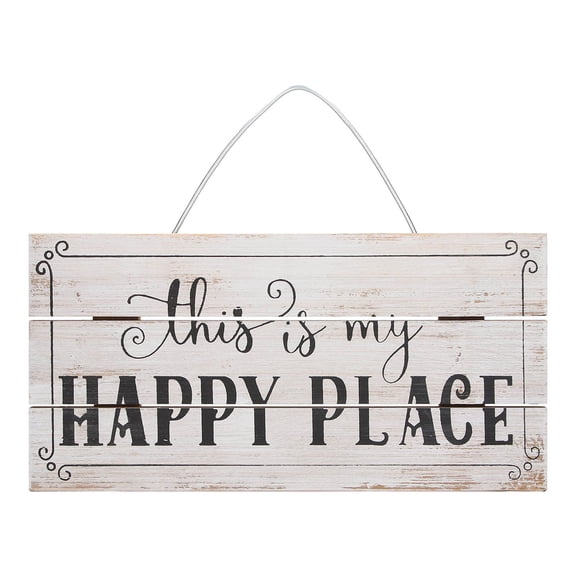 Yajisi "Happy Place" Decorative Wooden Sign, Waterproof Farmhouse Wall Hanging & Tabletop Decor, 11.8x5.9in