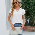 thumbnail image 4 of Jdlsppl Women's Short Sleeve Blouse Soft Shirt Top Ruffle Loose V Neck Puff Sleeve Fall Cool Spandex Chiffon T Shirt White Large, 4 of 4