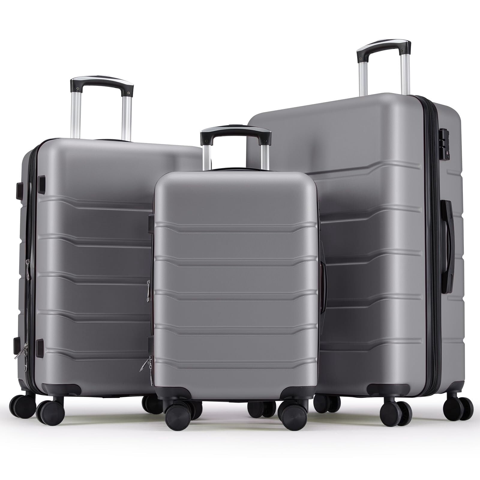 Kelno 3-Piece Hardside Luggage Set 20/24/28Inch ABS Suitcase Set with Double Spinner Wheels TSA Lock Lightweight Rolling Luggage, Dark Gray