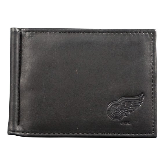 Detroit Hockey Red Wings RFID Blocking Shield Black Leather Moneyclip Wallet