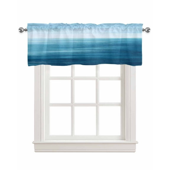 Blue Ombre Coastal Kitchen Valances for Windows Farmhouse Linen Window Valance Curtain for Living Room Window Treatment Summer Nautical Ocean Wave Valance Rod Pocket Topper Drape, 54 x 18 Inch