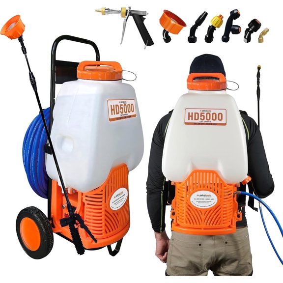 PetraTools HD5000 Backpack Cart Sprayer with Custom-Fitted Cart, 6.5-Gallon
