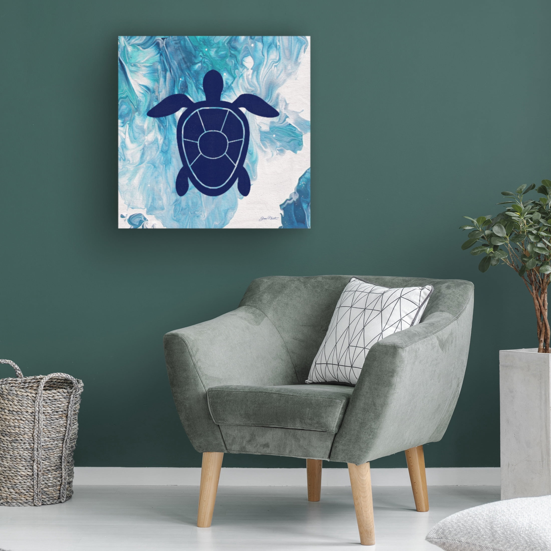 Canvas Wall Art - Jean Plout 'Abstract Ocean H' Wall Art for Living Room, Bedroom, or Office Décor by Trademark Fine Art - 18 x 18 Inches