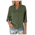 thumbnail image 4 of Women's Plus Size Cotton Linen Button Down Shirt, Collared Loose Fit Blouse, Classic Casual Tunic Top for Work, Daily Wear, Office and Relaxed Outfits Camouflage XXXXL, 4 of 9