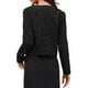 thumbnail image 3 of Blazers de Tweed para Mujeres, Manga Larga, Botón, Sin Cuello, Elegante, Casual de Negocios, Chaqueta Cortada, L Negro, 3 of 6