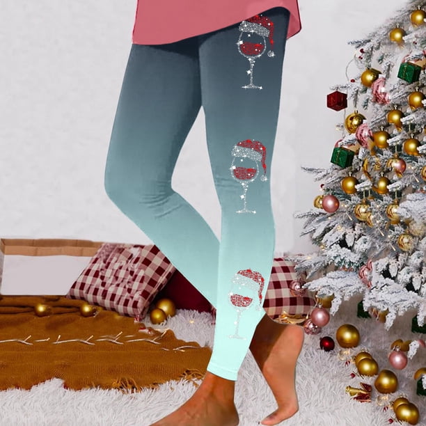 WILLBEST Leggings de Entrenamiento de Cintura Alta para Mujer, Suaves Y Elásticos, con Estampado Navideño Y Diseño de Bloques de Color, Cómodos Leggings de Fitness. Chica